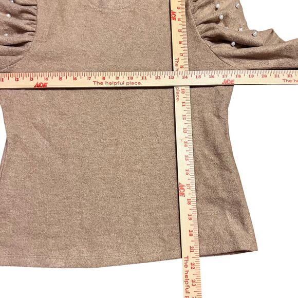 Pomander Place Tuckernuck Puff Pearl Sleeve Sweater Size Small Tan Preppy Party - Picture 6 of 8